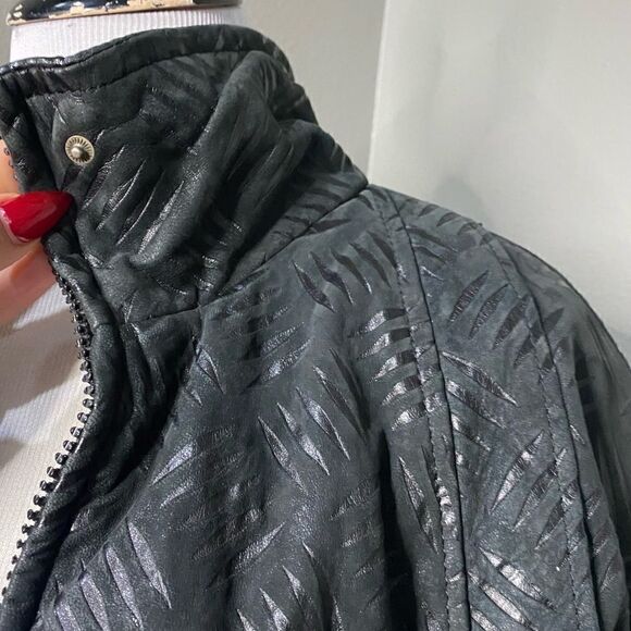 Vintage Andrew Marc Black genuine Leather Jacket Patterned Nubuck - Picture 4 of 15